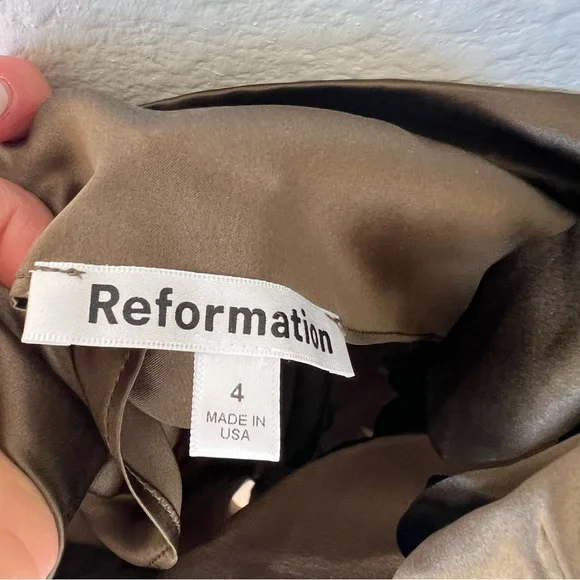 NWT Reformation Dasha Silk One Shoulder Maxi Dress in Morel Brown - Picture 12 of 12